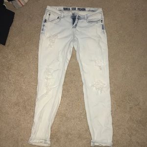 Light wash distressed skinny jeans
